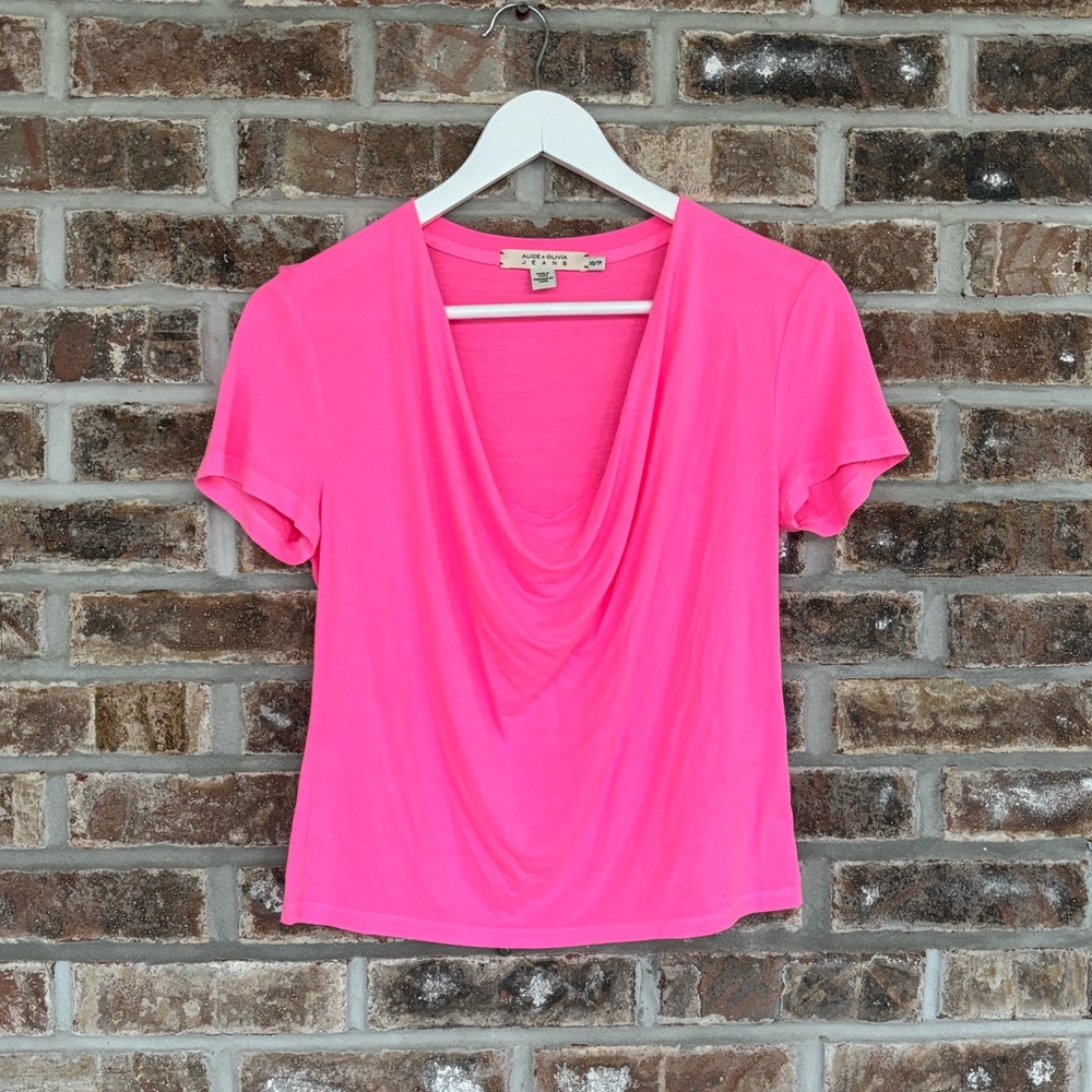 Alice + Olivia Bright Hot Pink Drape Neck Blouse XS